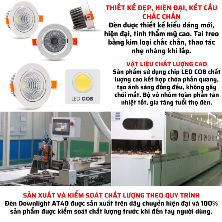 Đèn LED Spotlight Rạng Đông AT40 95/12W 4000K –Ánh Sáng Trung Tính, Tuổi Thọ 30.000 Giờ, Thẩm MĨ Cao