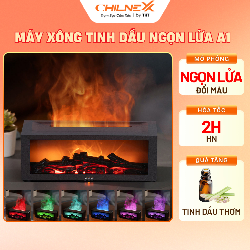 Máy Xông Tinh Dầu Hiệu Ứng Ngọn Lửa A1 CHILNEXX Trang Trí Decor Phòng tạo độ ẩm khuyếch tán tinh dầu làm quà tặng