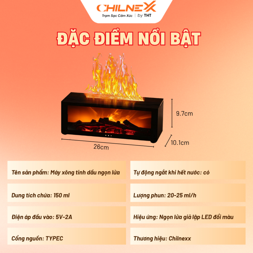 Máy Xông Tinh Dầu Hiệu Ứng Ngọn Lửa A1 CHILNEXX Trang Trí Decor Phòng tạo độ ẩm khuyếch tán tinh dầu làm quà tặng