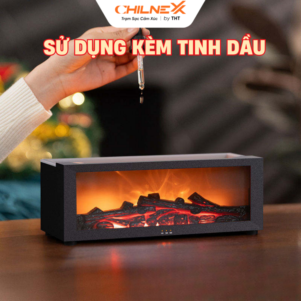 Máy Xông Tinh Dầu Hiệu Ứng Ngọn Lửa A1 CHILNEXX Trang Trí Decor Phòng tạo độ ẩm khuyếch tán tinh dầu làm quà tặng