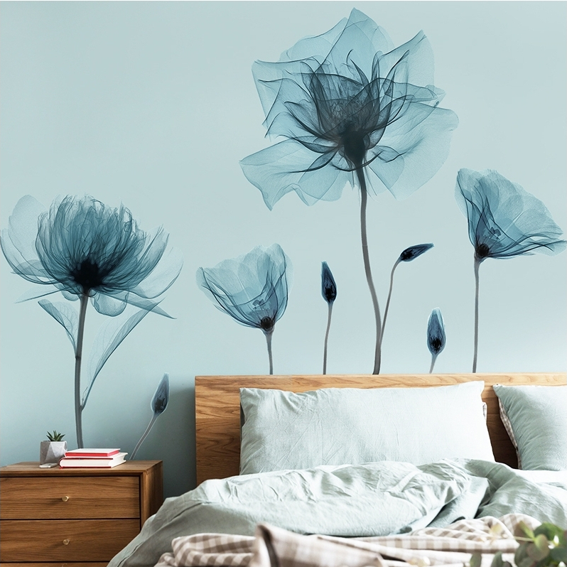 Decal Dán Tường Hoa Sen Xanh Có Keo Sẵn 120x86cm - Trang Trí Phòng Khách, Phòng Ngủ, Phòng Bếp