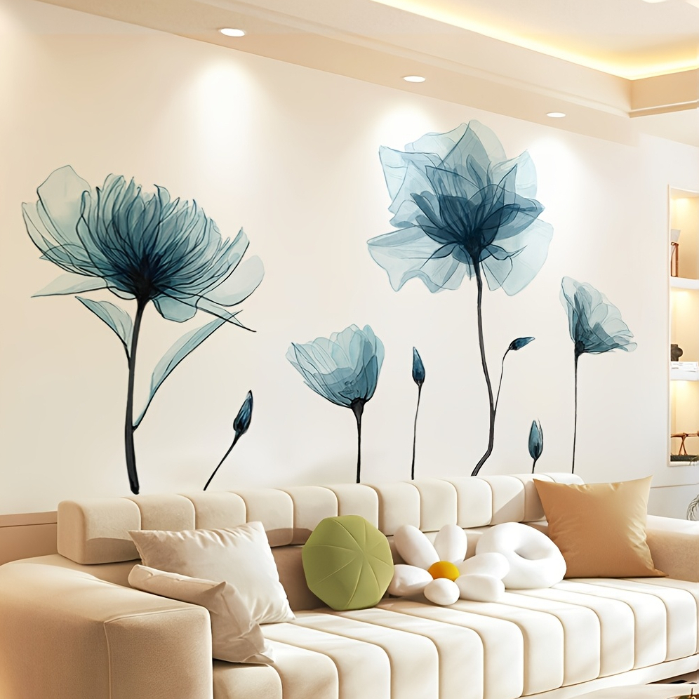 Decal Dán Tường Hoa Sen Xanh Có Keo Sẵn 120x86cm - Trang Trí Phòng Khách, Phòng Ngủ, Phòng Bếp