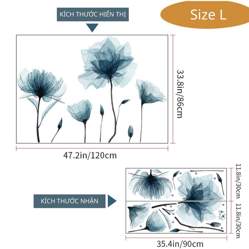 Decal Dán Tường Hoa Sen Xanh Có Keo Sẵn 120x86cm - Trang Trí Phòng Khách, Phòng Ngủ, Phòng Bếp