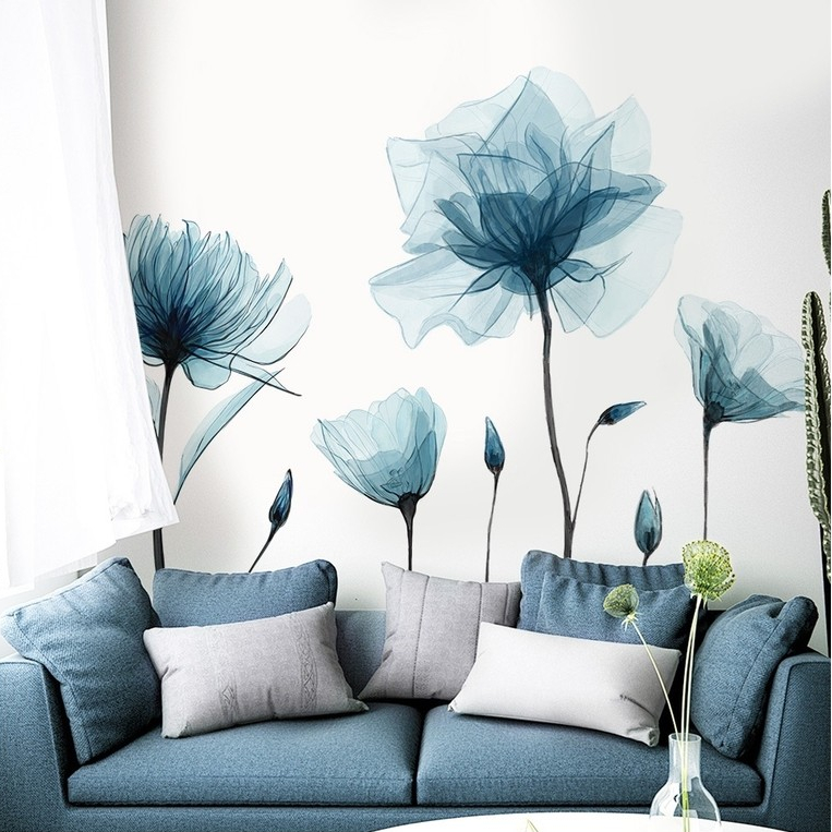 Decal Dán Tường Hoa Sen Xanh Có Keo Sẵn 120x86cm - Trang Trí Phòng Khách, Phòng Ngủ, Phòng Bếp