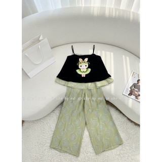 Sét áo hai dây nhung the thêu Thỏ Xoè Váy lót lụa + quần xuông lụa