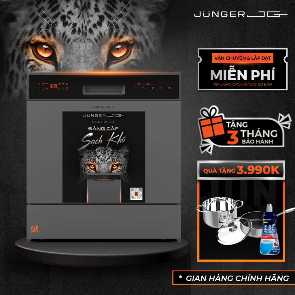 [TẶNG 2 QUÀ + LẮP 0Đ] Máy Rửa Chén Bát JUNGER JG Leopard DWJ-103, 12-13 Bộ, Diệt Khuẩn UV, BH 7 năm Sạch Khô Tuyệt Đối