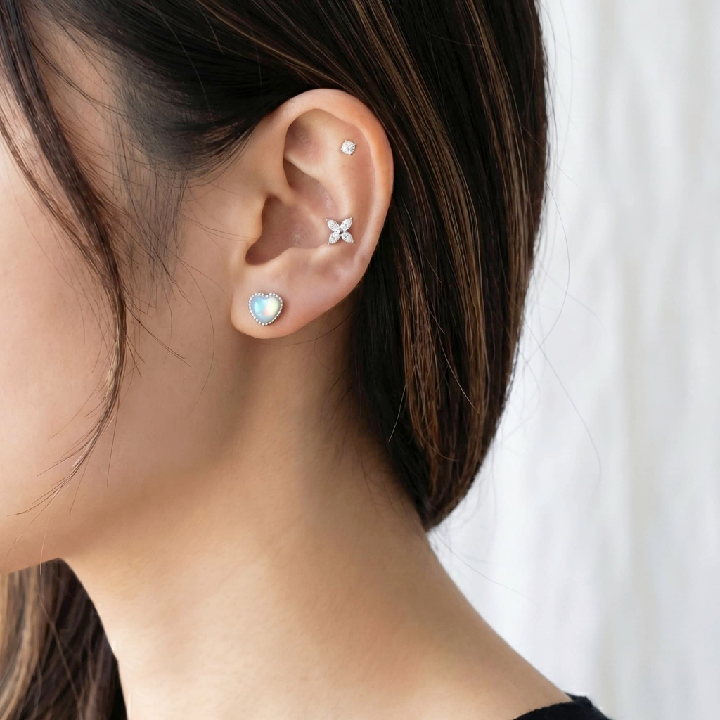 Set 6 bông tai bạc đính đá moonstone cao cấp sang chảnh, bông tai phong cách hàn quốc cá tính ChicEar Jewelry