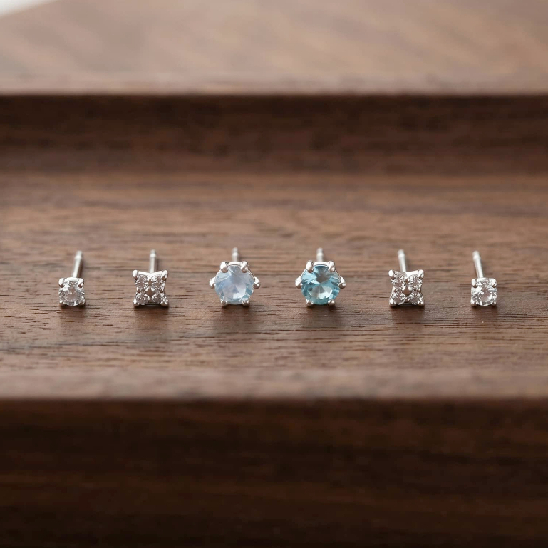 Set 6 bông tai bạc đính đá moonstone cao cấp sang chảnh, bông tai phong cách hàn quốc cá tính ChicEar Jewelry