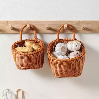 Giỏ treo tường OABU, đựng hành tỏi, nhựa mây không thấm nước, màu vàng, decor trong nhà bếp