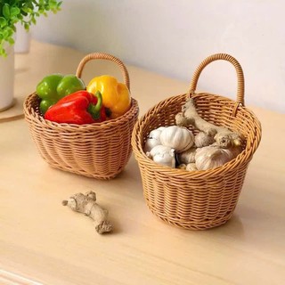 Giỏ treo tường OABU, đựng hành tỏi, nhựa mây không thấm nước, màu vàng, decor trong nhà bếp