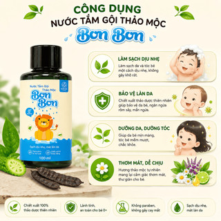 Nước tắm gội thảo mộc THUẦN CHAY cho bé bon bon Home Care làm mát da, giảm rôm sảy, mẩn đỏ 100ML