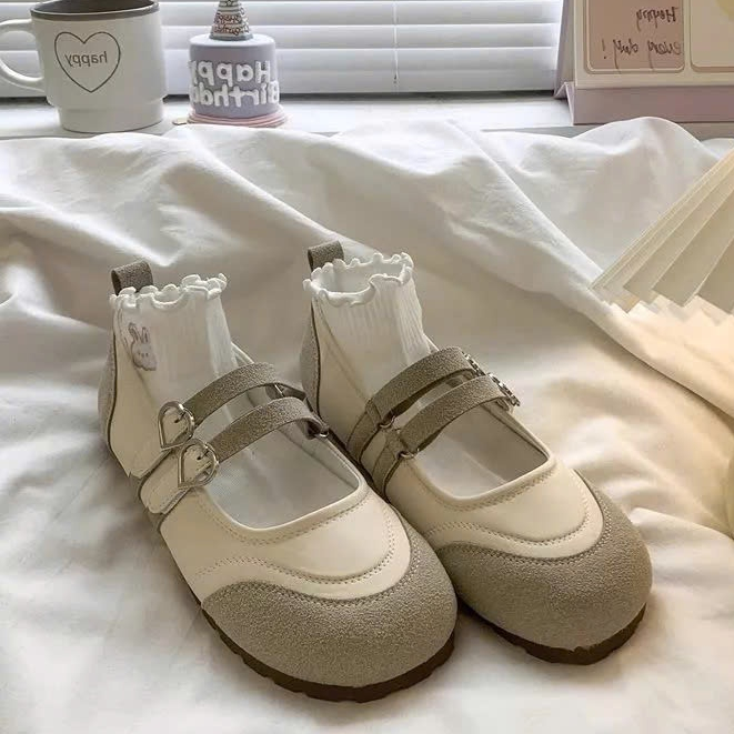 Giày Mary Jane Nữ Mũi Tròn, Giày Búp Bê Da Lộn Quai Đôi Đế Mềm Êm Chân Phong Cách Tiểu Thư N59.