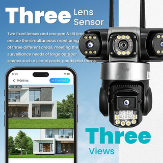Camera 4G 3 mắt trong ngoài trời chống nước, đàm thoại giọng nói, theo dõi di động