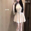 Đầm ba lỗ len gân xoè kèm belt mặt hoa đá