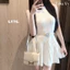 Đầm ba lỗ len gân xoè kèm belt mặt hoa đá