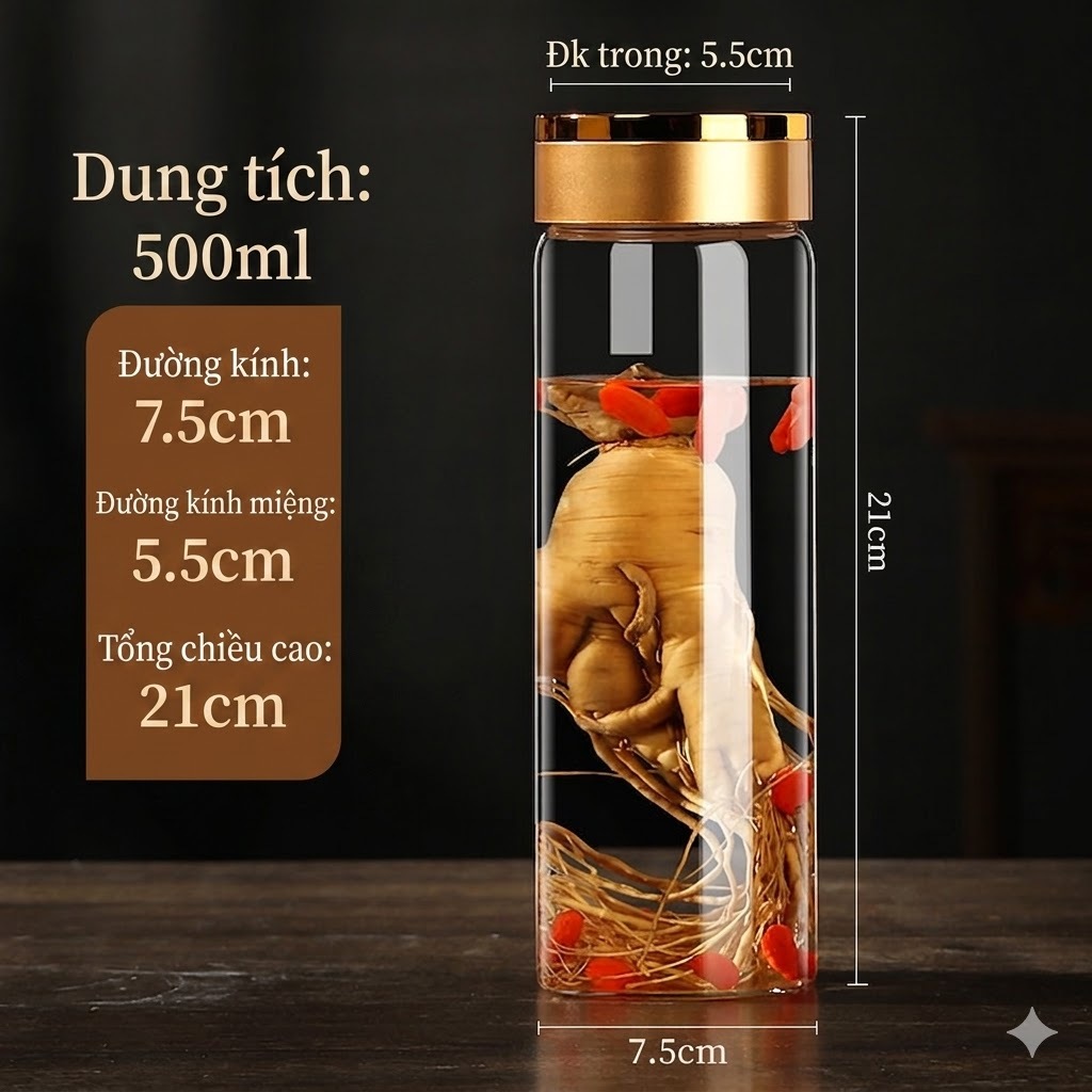 Bình ngâm rượu – chai thủy tinh 0,5-1-2 lít cao cấp. Chai ngâm nhân sâm, chai chuyên dụng ngâm thuốc, chai rỗng, kín khí