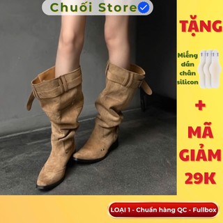 Giày boot nữ da PU tổng hợp dệt vải đế cao su cá tính dễ phối đồ năng động