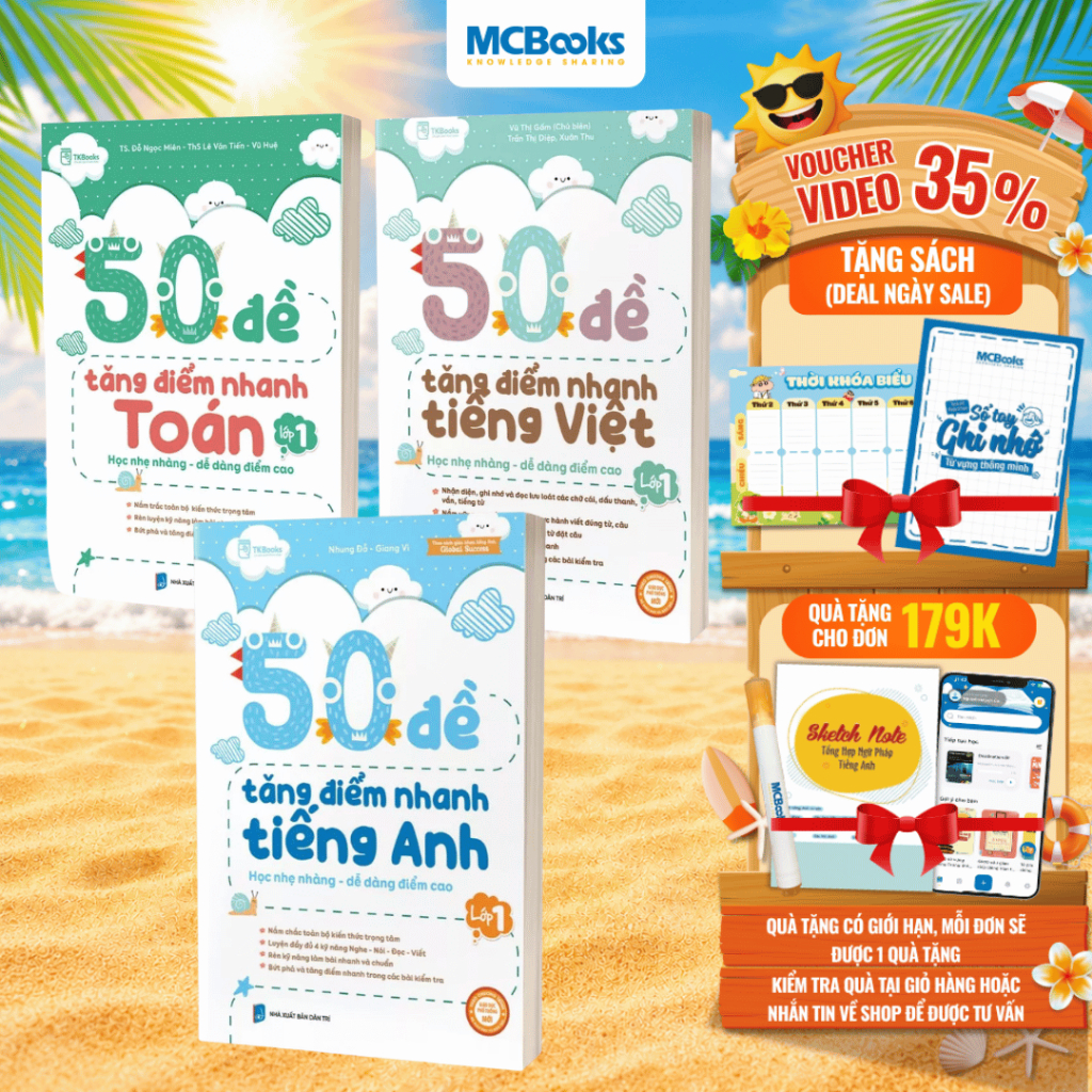 Sách - Ôn thi lớp 1 - 50 đề tăng điểm nhanh môn Toán, Văn, Anh (Theo chương trình mới)