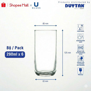 Bộ 6 ly cốc thủy tinh U Glass 290ml kiểu lỡ đáy bầu - BUG335, thủy tinh cao cấp