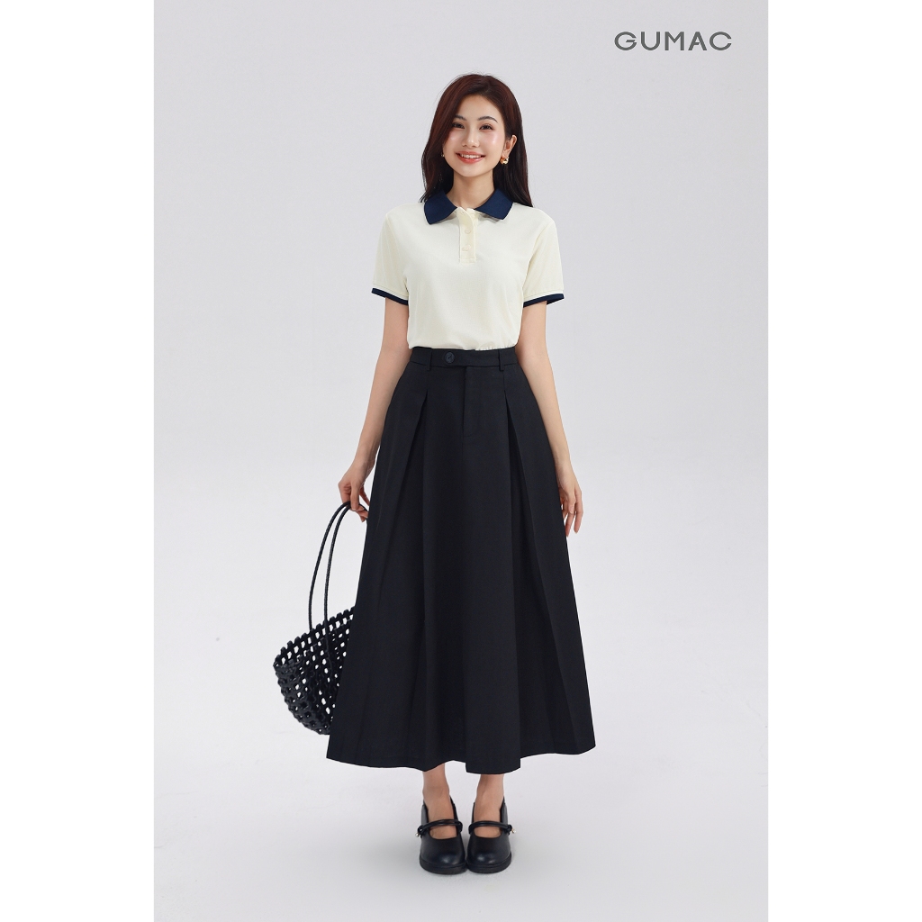 Chân Váy Midi Nữ Gmorning - GUMAC Kiểu Xếp Ly Công Sở Có Túi Dáng Dài Thanh Lịch YVF10073