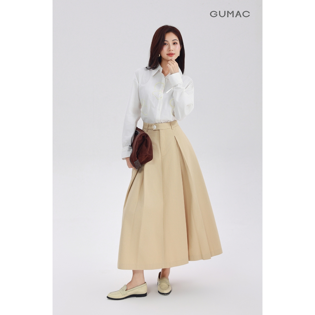 Chân Váy Midi Nữ Gmorning - GUMAC Kiểu Xếp Ly Công Sở Có Túi Dáng Dài Thanh Lịch YVF10073