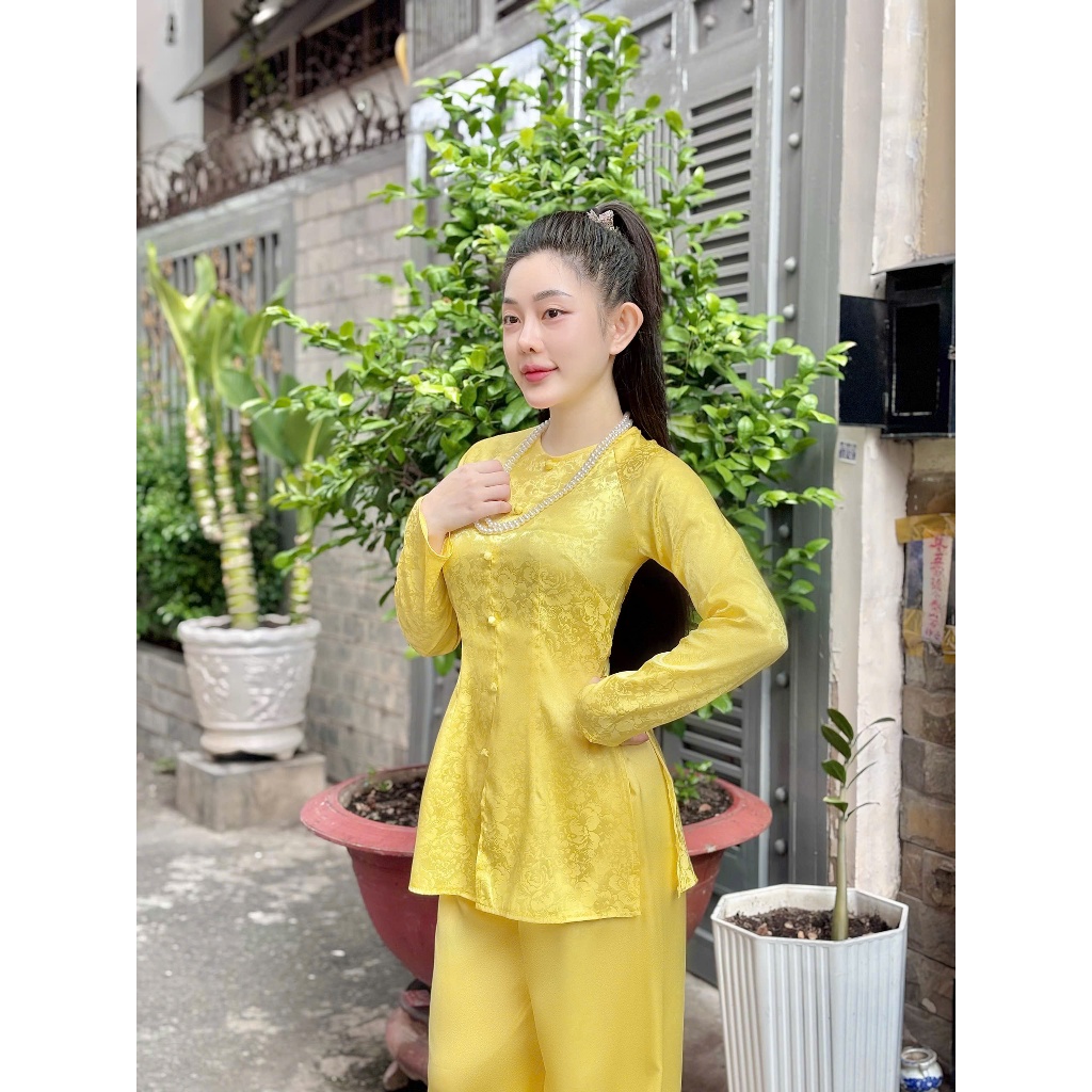 B.a195 - ÁO BÀ BA GẤM HOA MẪU ĐƠN DÂY KÉO CỔ TRÒN NÚT NỤ BỌC QUẦN LỤA