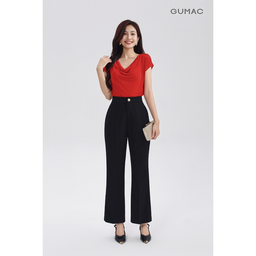 [Size S - XXL] Quần tây nữ ống loe GUMAC chiều dài 93cm quần có ủi li đính nút vàng LQG0413