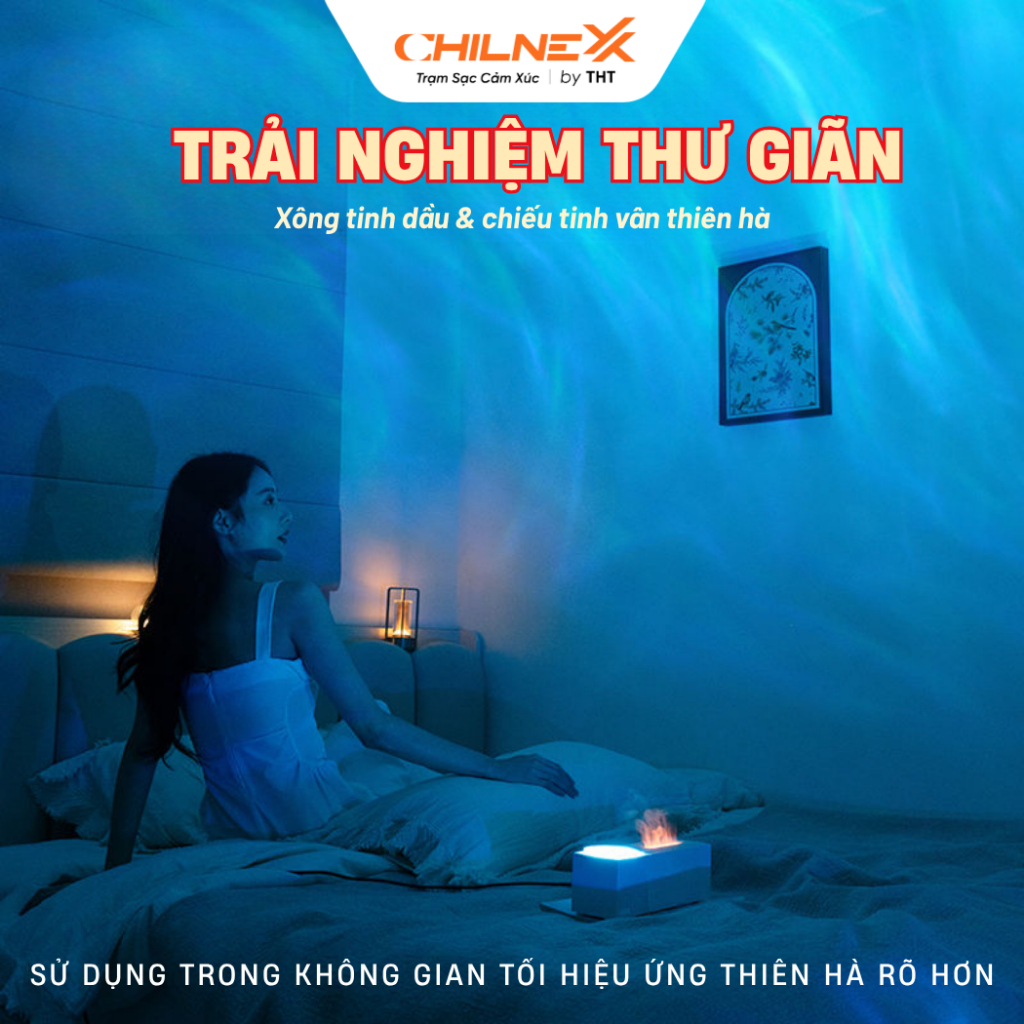 Máy xông tinh dầu thiên hà A2 CHILNEXX [01] khuếch tán tinh dầu có đèn galaxy thiên hà trang trí làm đèn ngủ decor