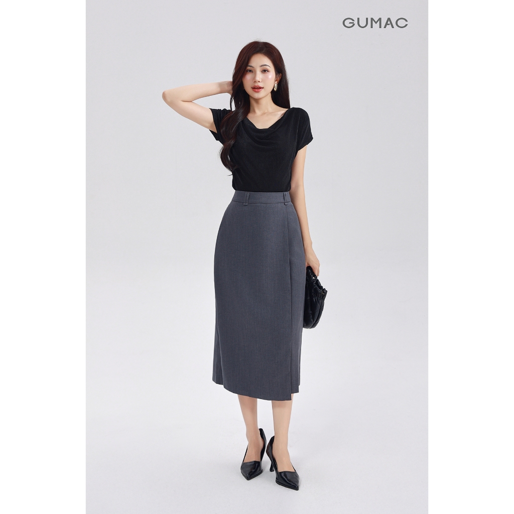 Chân Váy Nữ GUMAC Form Suông Vạt Đắp Chéo Đỉa Đôi Cách Điệu Sang Trọng VG04003