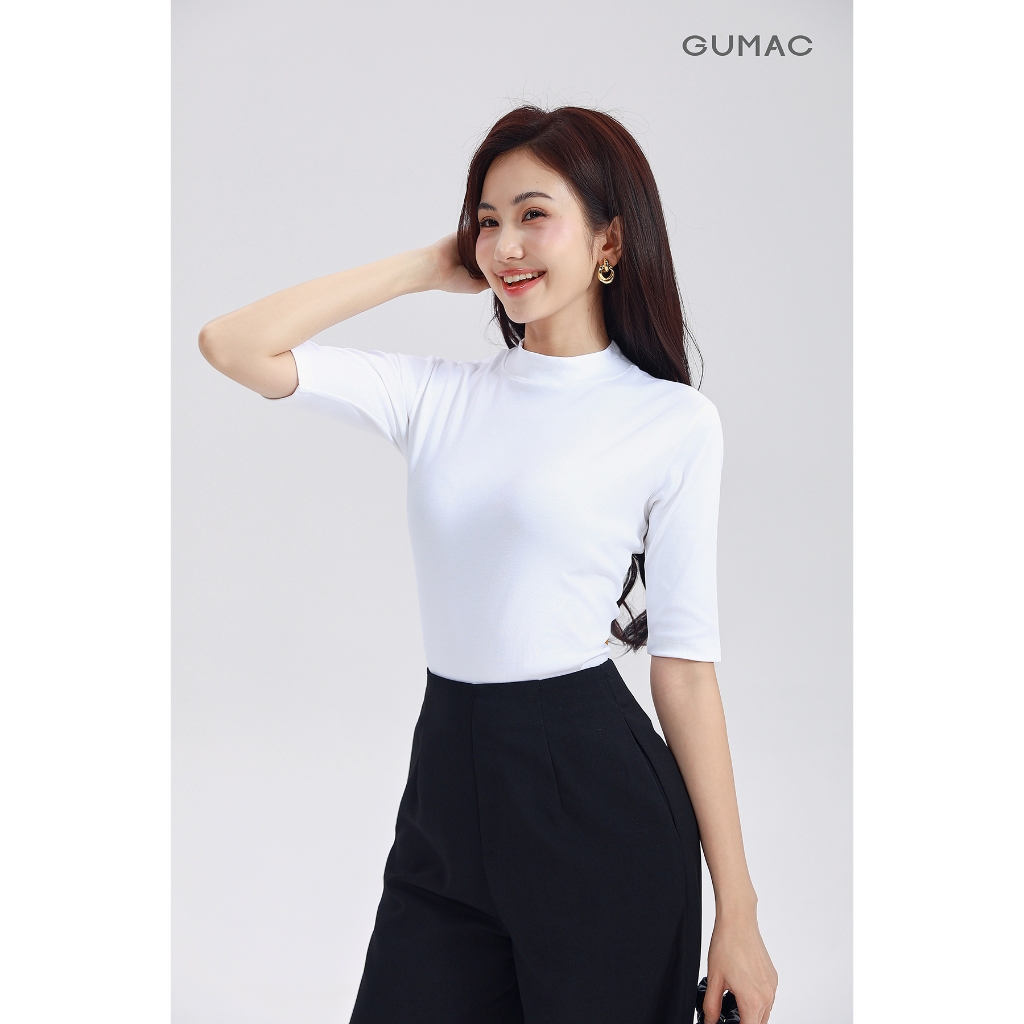 Áo Thun Nữ GUMAC Form Slim Cổ Lọ Tay Lửng Thanh Lịch Chất Mềm Mịn Co Giãn Tốt ATF11021