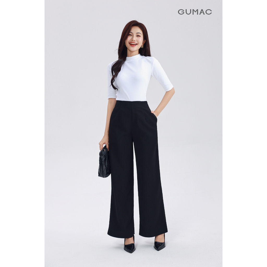 Quần Ống Rộng GUMAC Lưng Liền Chiết Ben Trước Sau Hai Túi Sườn Tiện Lợi Dễ Phối Đồ LQG05066