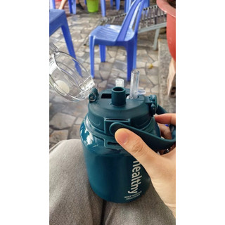 Tặng sticker 3D - Bình giữ nhiệt 1000ml có quai đeo và xách, tiện lợi cho văn phòng và học sinh