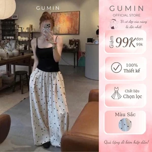 Set bộ hai dây GUMIN thiết kế áo hai dây có đệm ngực kèm quần suông chấm bi dài tiểu thư sang chảnh cao cấp