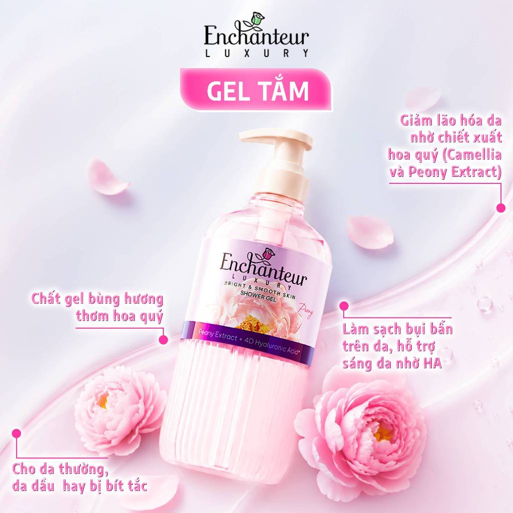 [VHL x Enchanteur] Sữa Tắm Cao Cấp Enchanteur Luxury Dưỡng Da Chiết Xuất Hoa Trà/ Hoa Mẫu Đơn + 4D Hyaluronic Acid 450ml