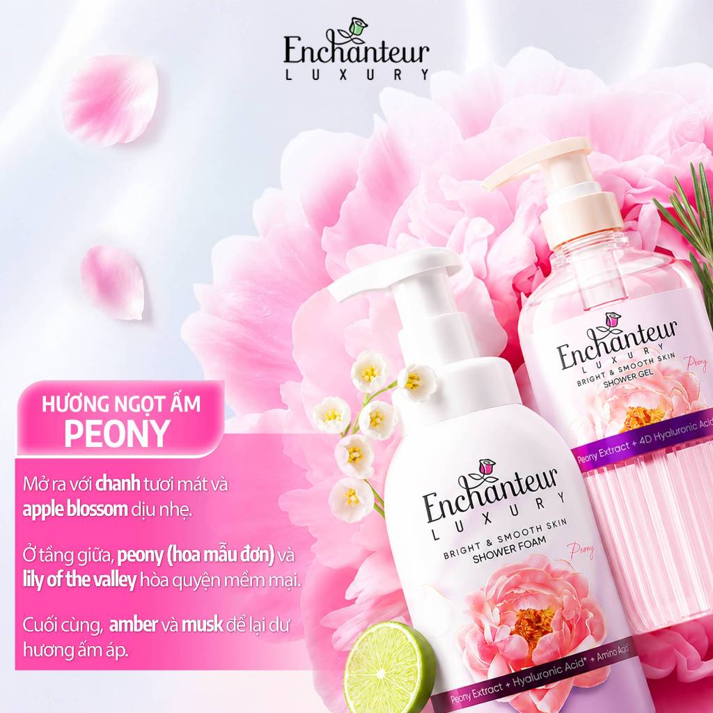 [VHL x Enchanteur] Sữa Tắm Cao Cấp Enchanteur Luxury Dưỡng Da Chiết Xuất Hoa Trà/ Hoa Mẫu Đơn + 4D Hyaluronic Acid 450ml