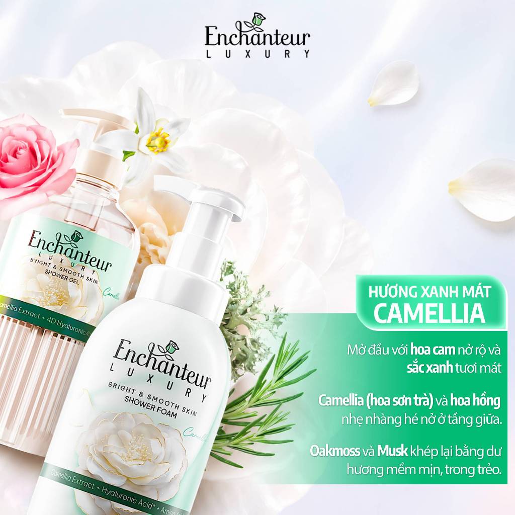 [VHL x Enchanteur] Sữa Tắm Cao Cấp Enchanteur Luxury Dưỡng Da Chiết Xuất Hoa Trà/ Hoa Mẫu Đơn + 4D Hyaluronic Acid 450ml
