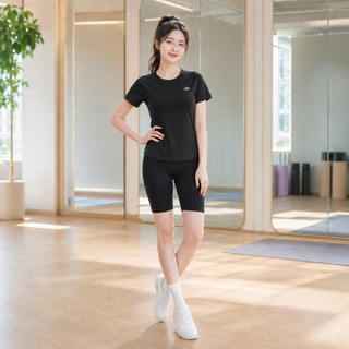 Đồ Bộ Thể Thao Nữ Áo Cổ Tròn Tay Ngắn Quần Short Đen Ôm Body, Set Tập Gym Chạy Bộ Yoga Sola 2649