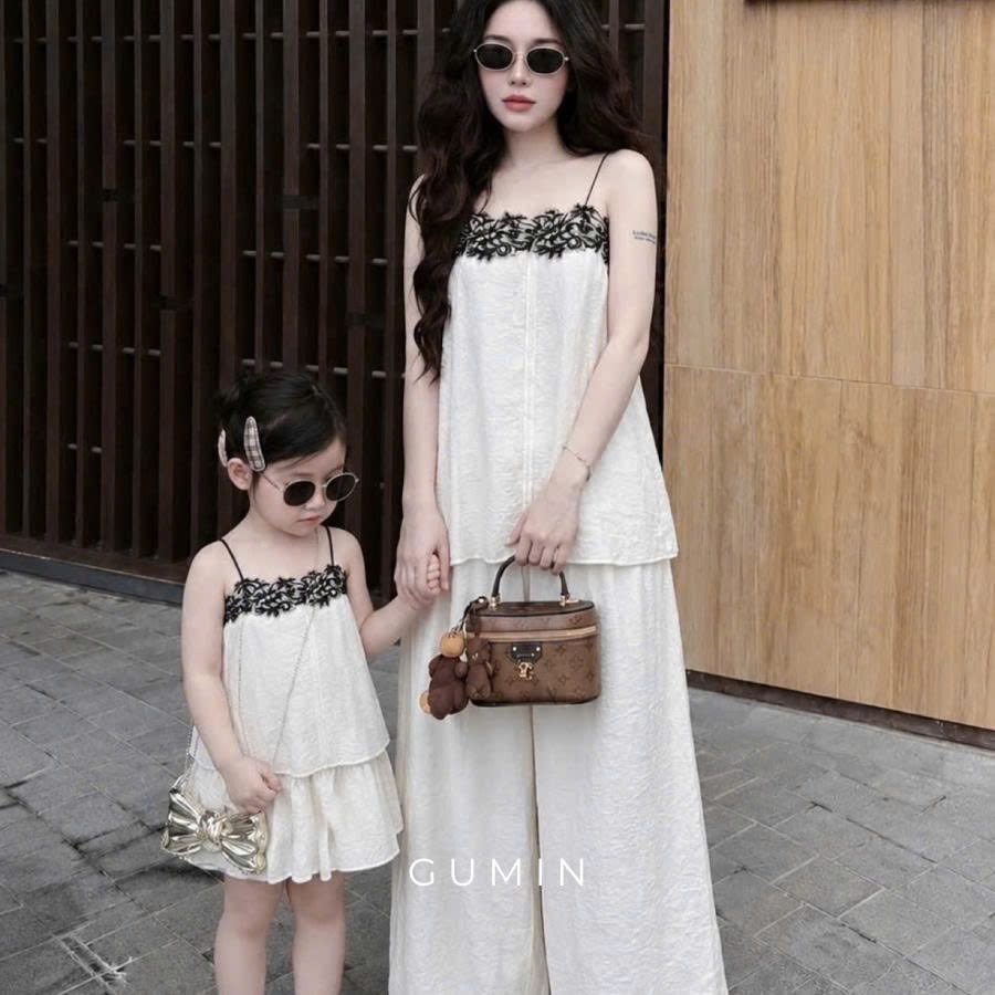Set hai dây viền ren GUMIN thiết kế áo 2 dây phối viền ren kèm quần suông dài sang chảnh thanh lịch