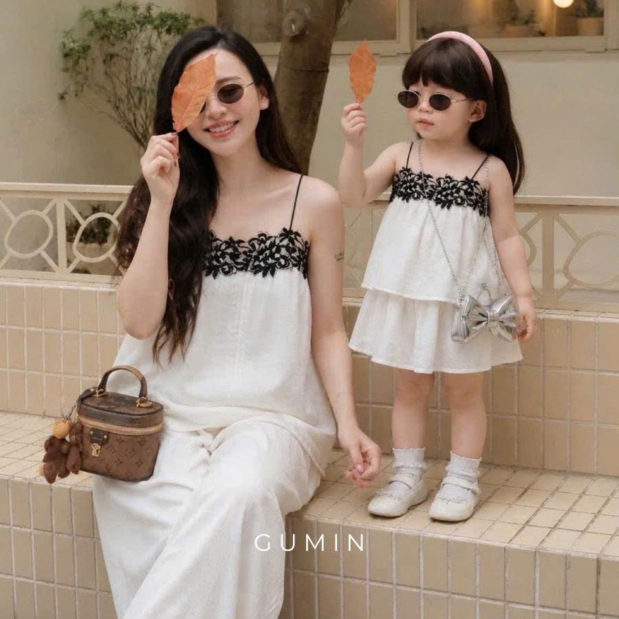 Set hai dây viền ren GUMIN thiết kế áo 2 dây phối viền ren kèm quần suông dài sang chảnh thanh lịch