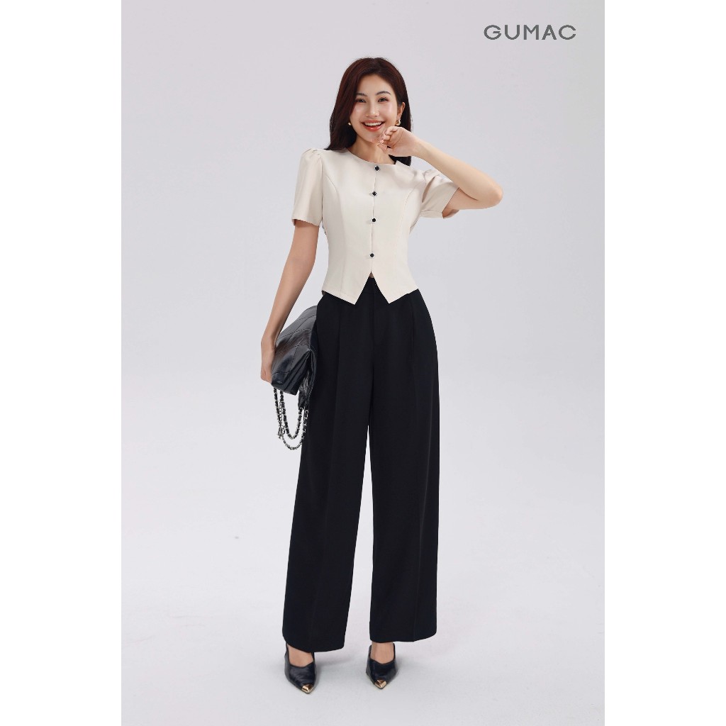 Quần Tây Ống Rộng Nữ, Phía Trước Có Chiết Ly Có Túi Xéo 2 Bên Cài Nút Cơ Bản Thời Trang GUMAC LQF0906