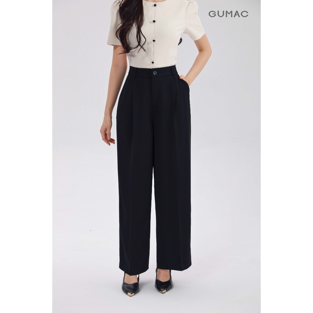Quần Tây Ống Rộng Nữ, Phía Trước Có Chiết Ly Có Túi Xéo 2 Bên Cài Nút Cơ Bản Thời Trang GUMAC LQF0906