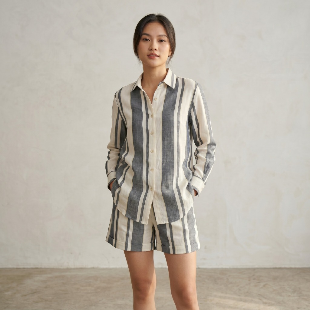 VẢI LINEN TƯNG KẺ - MAY VÁY, CHÂN VÁY, QUẦN ỐNG RỘNG, SƠ MI...