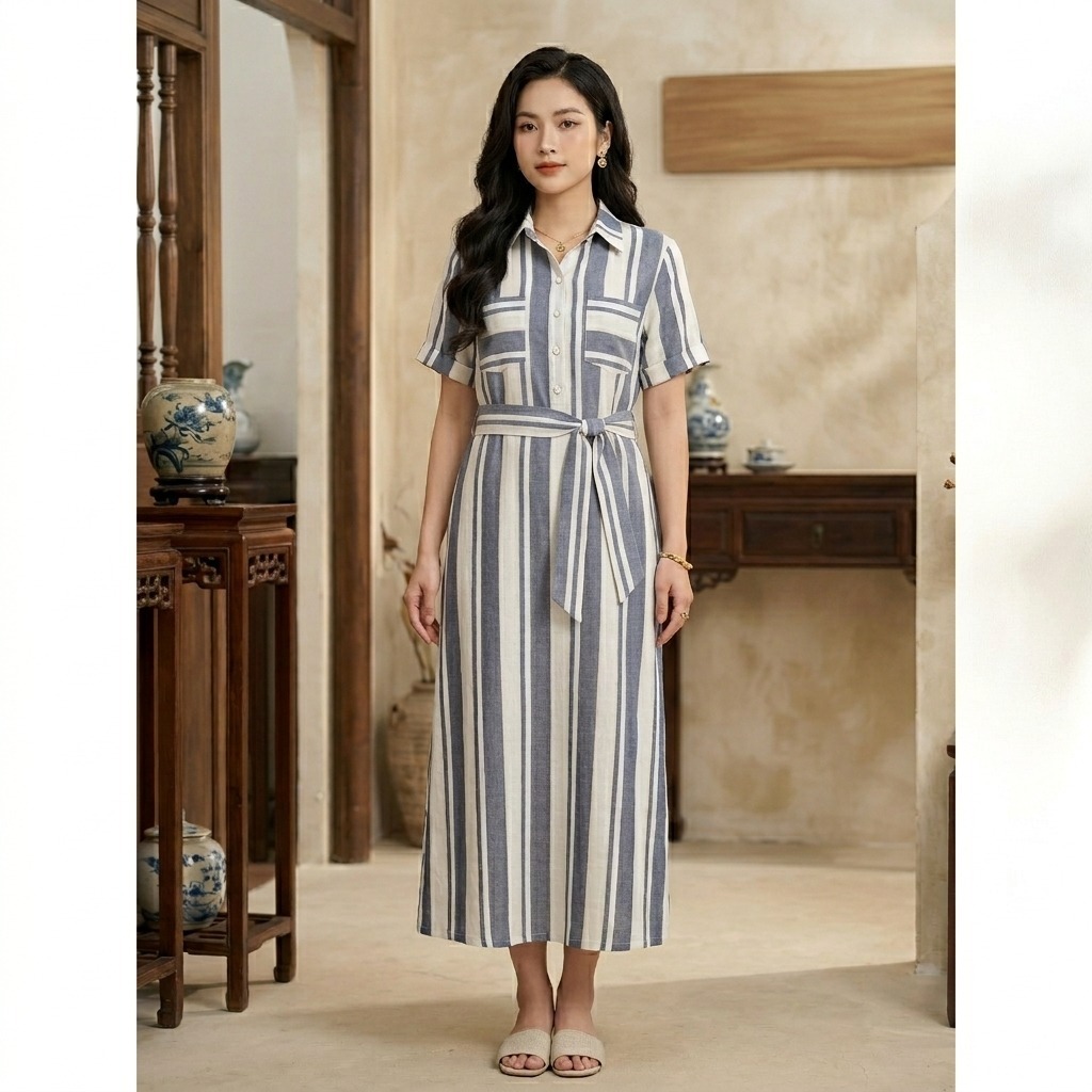 VẢI LINEN TƯNG KẺ - MAY VÁY, CHÂN VÁY, QUẦN ỐNG RỘNG, SƠ MI...