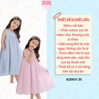 AZB631 Đầm bé gái sọc kẻ pastel dáng xoè cotton mát – Váy hè có túi 2-10 tuổi