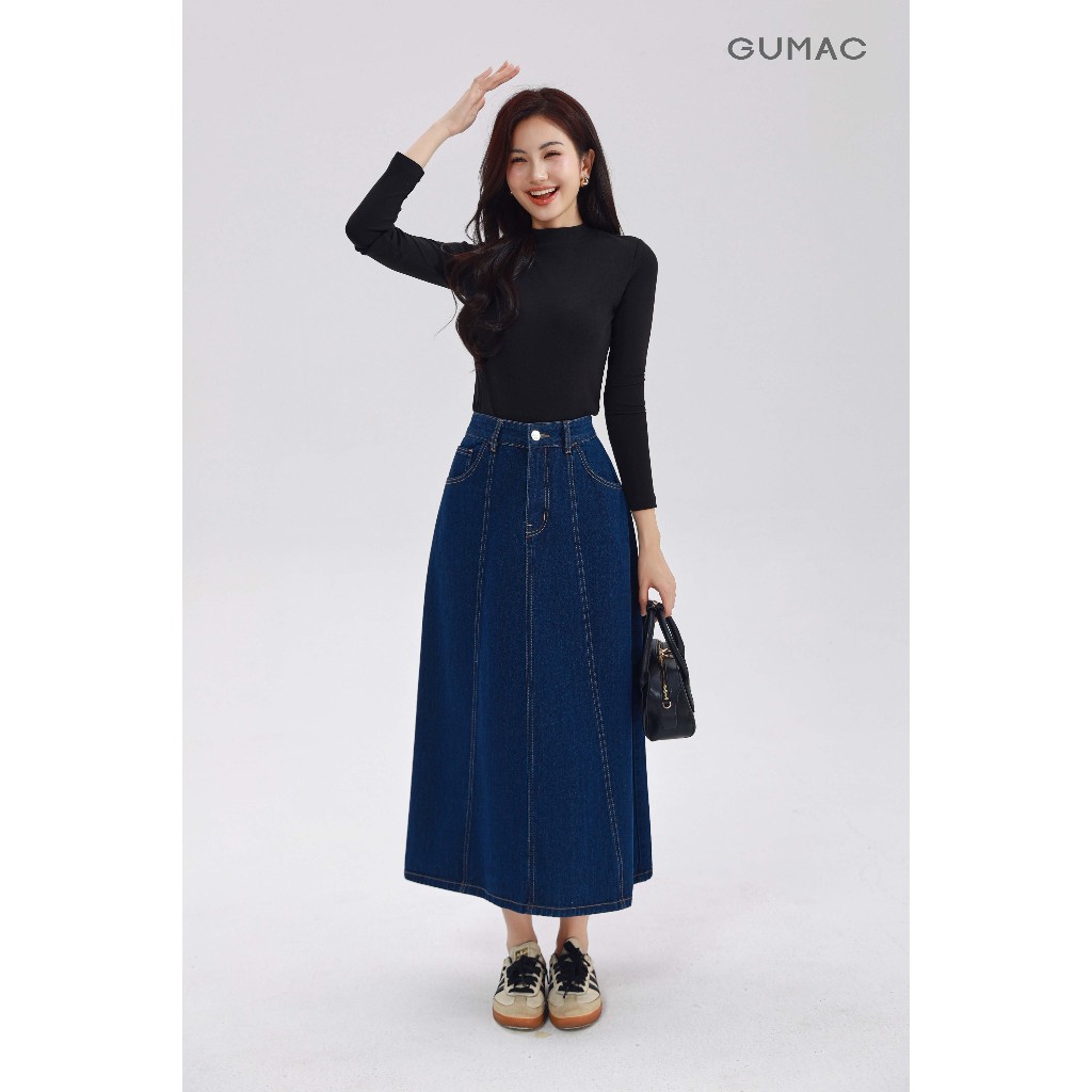 Áo Thun Nữ Tay Dài GUMAC Form Ôm Cổ Cao Chất Vải Mềm Mịn Co Giãn Tôn Dáng LATE0927