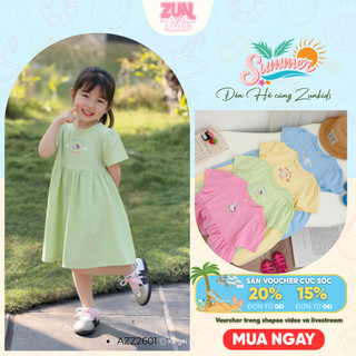 Váy Bé Gái  AZZ2601 In Hoạt Hình Dễ Thương - Váy Thun Form A, Co Giãn Thoải Mái, Tone Pastel
