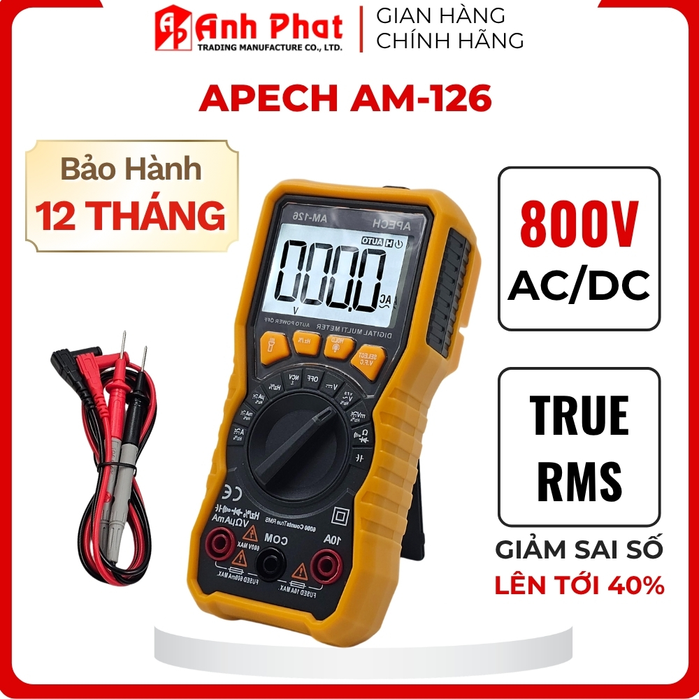 Đồng Hồ Vạn Năng Đo Điện APECH AM126 TrueRMS, Tự Động Chọn Thang Đo - Anh Phát