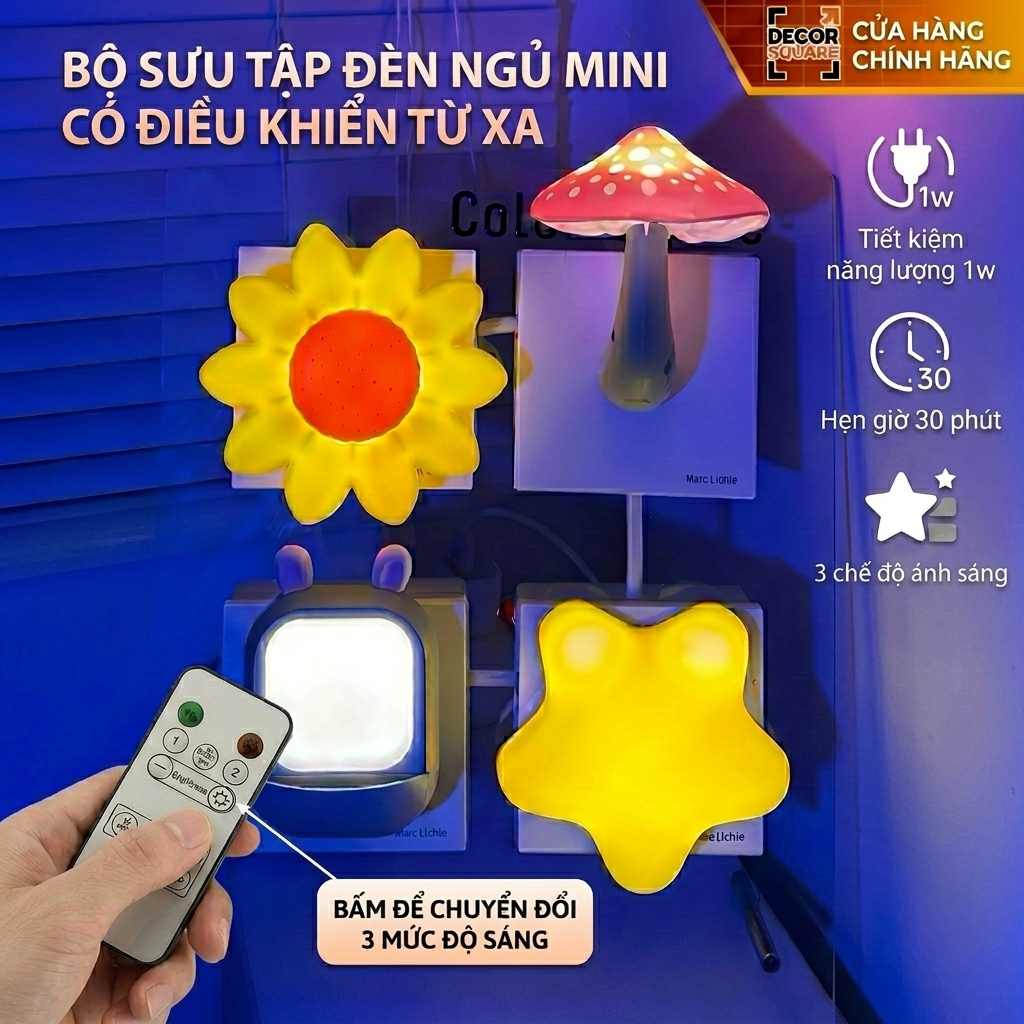 Đèn Ngủ Thông Minh 10CM Điều Khiển Từ Xa, Tiết Kiệm Điện — Tắt Không Làm Bé Thức Giấc, Decor Phòng