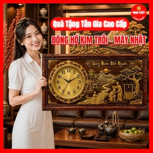 Tranh Đồng Hồ Decor Phòng Khách, Phòng Ngủ Sang Trọng Hàng Cao Cấp Biếu Tặng - Đồng Hồ Kim Trôi Chiêu Tài Hút Lộc