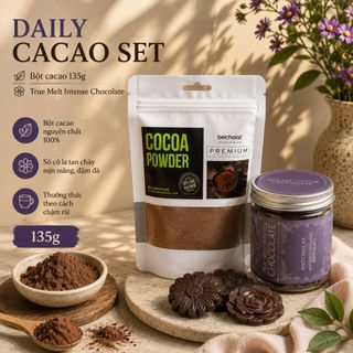 Belcholat Daily Cacao Set – Bột Cacao Nguyên Chất 135g + Socola True Melt Intense 150g Đậm Vị Ít Ngọt